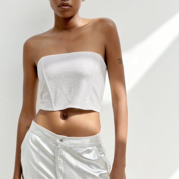 NWT WHITE SILVER RHINESTONE STRAPLESS TOP - Picture 4 of 5